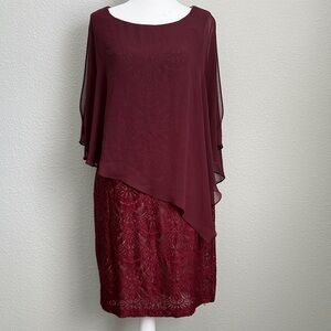 Connected Apparel Burgundy Asymmetrical Lace Dress
